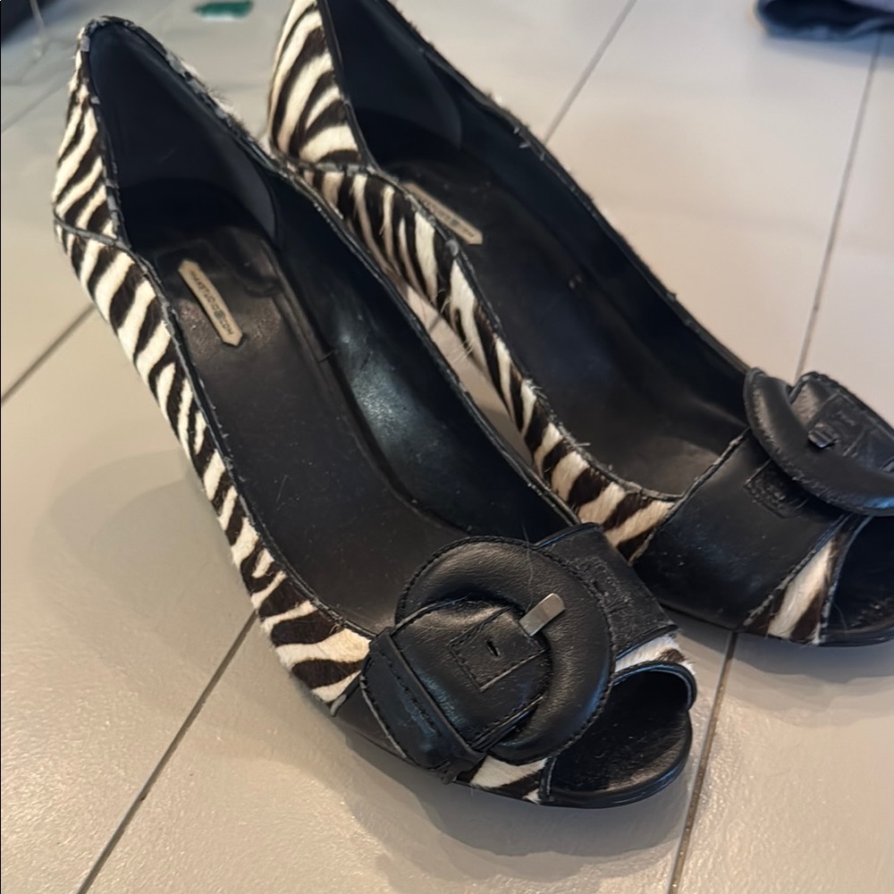 Zebra Print Peep Toe Wedges